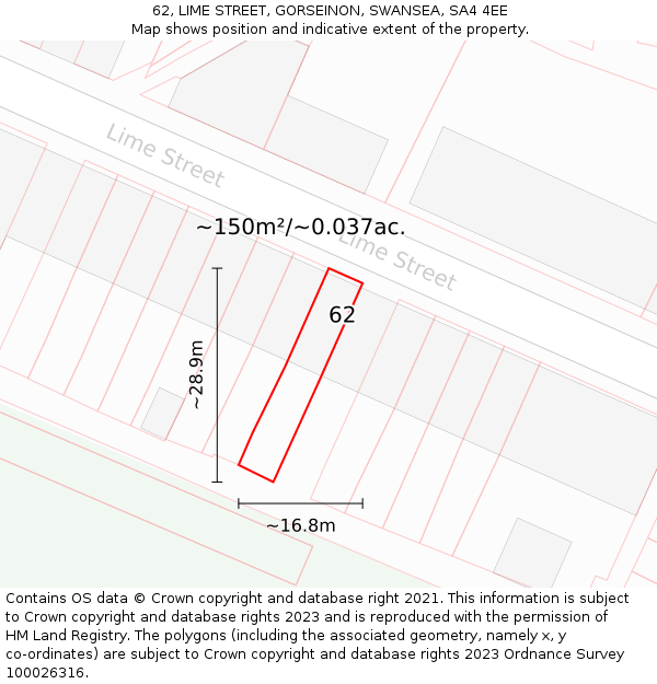 62, LIME STREET, GORSEINON, SWANSEA, SA4 4EE: Plot and title map