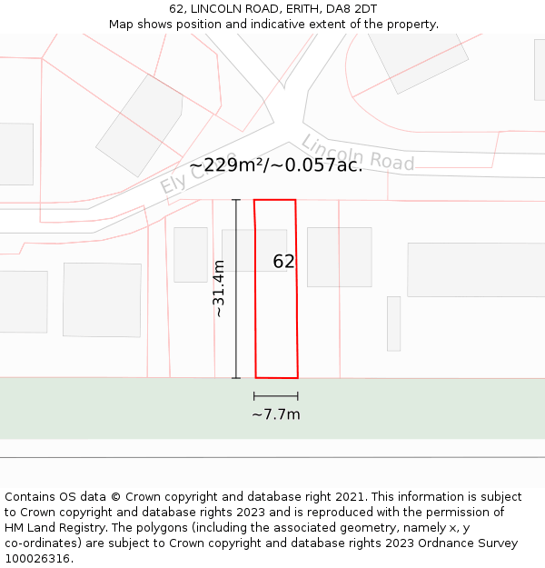 62, LINCOLN ROAD, ERITH, DA8 2DT: Plot and title map