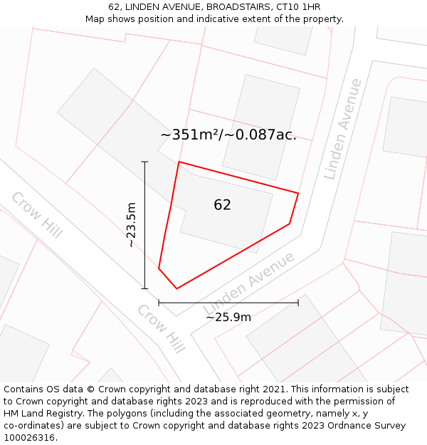 62, LINDEN AVENUE, BROADSTAIRS, CT10 1HR: Plot and title map