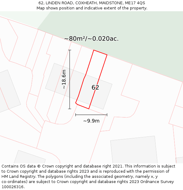 62, LINDEN ROAD, COXHEATH, MAIDSTONE, ME17 4QS: Plot and title map