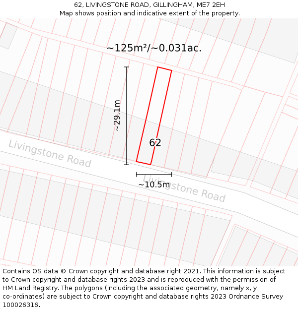 62, LIVINGSTONE ROAD, GILLINGHAM, ME7 2EH: Plot and title map