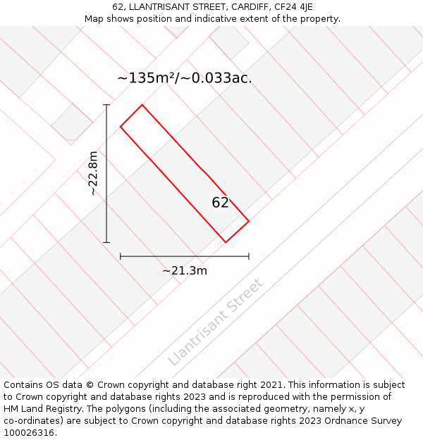 62, LLANTRISANT STREET, CARDIFF, CF24 4JE: Plot and title map