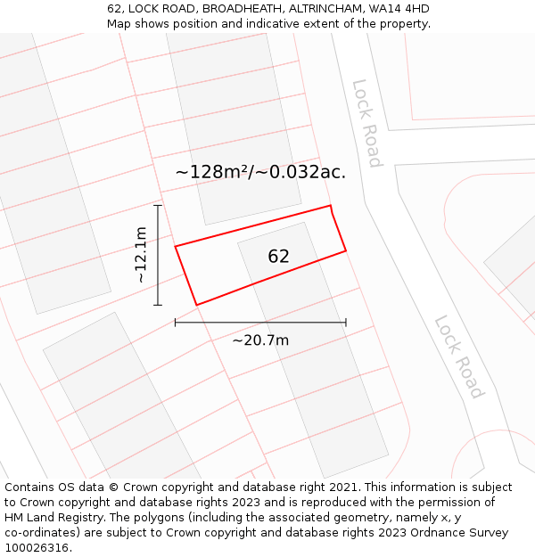 62, LOCK ROAD, BROADHEATH, ALTRINCHAM, WA14 4HD: Plot and title map