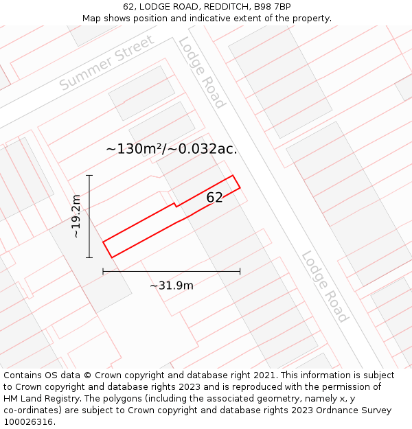 62, LODGE ROAD, REDDITCH, B98 7BP: Plot and title map