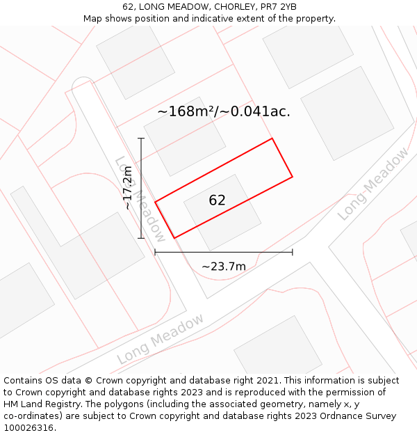62, LONG MEADOW, CHORLEY, PR7 2YB: Plot and title map