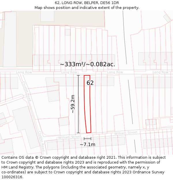 62, LONG ROW, BELPER, DE56 1DR: Plot and title map