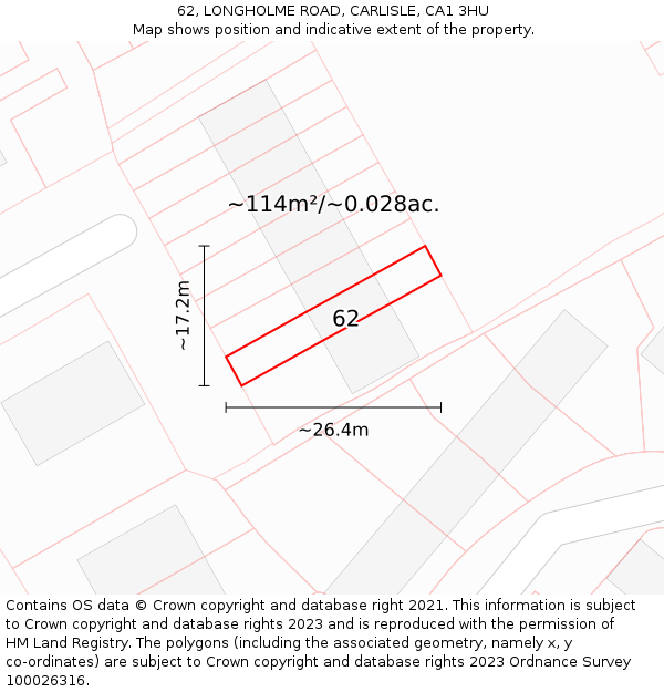 62, LONGHOLME ROAD, CARLISLE, CA1 3HU: Plot and title map