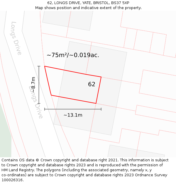 62, LONGS DRIVE, YATE, BRISTOL, BS37 5XP: Plot and title map