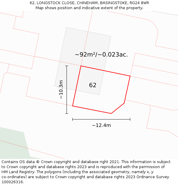 62, LONGSTOCK CLOSE, CHINEHAM, BASINGSTOKE, RG24 8WR: Plot and title map