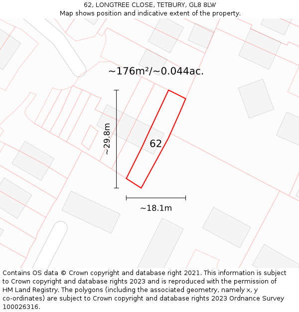 62, LONGTREE CLOSE, TETBURY, GL8 8LW: Plot and title map