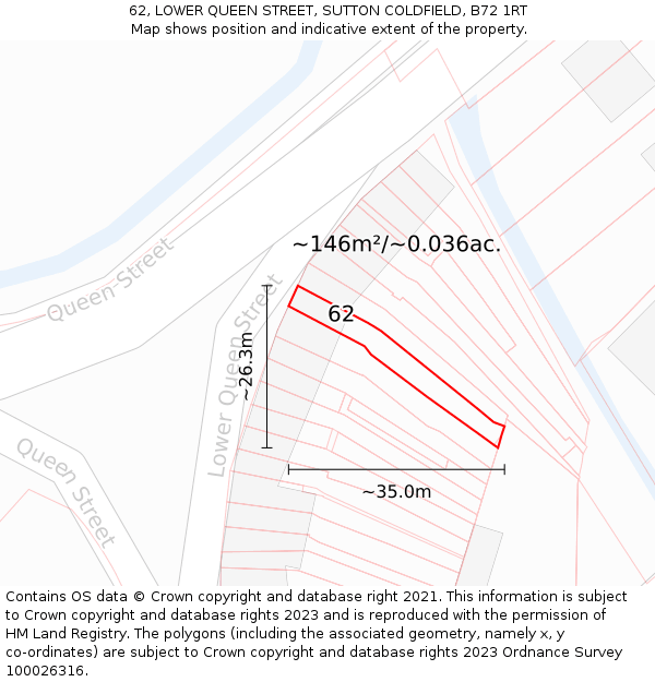 62, LOWER QUEEN STREET, SUTTON COLDFIELD, B72 1RT: Plot and title map