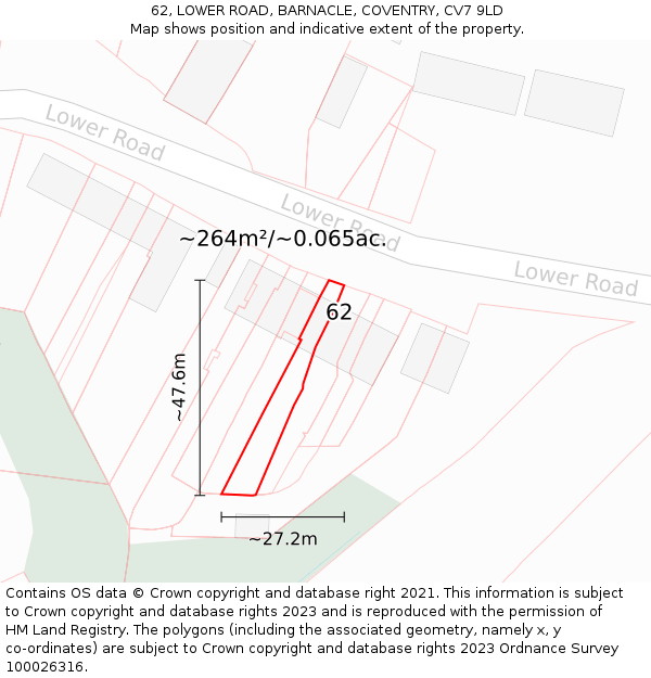 62, LOWER ROAD, BARNACLE, COVENTRY, CV7 9LD: Plot and title map