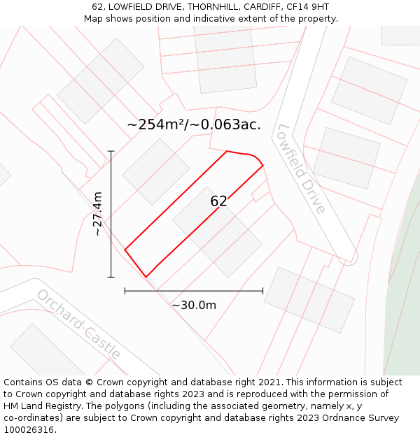 62, LOWFIELD DRIVE, THORNHILL, CARDIFF, CF14 9HT: Plot and title map
