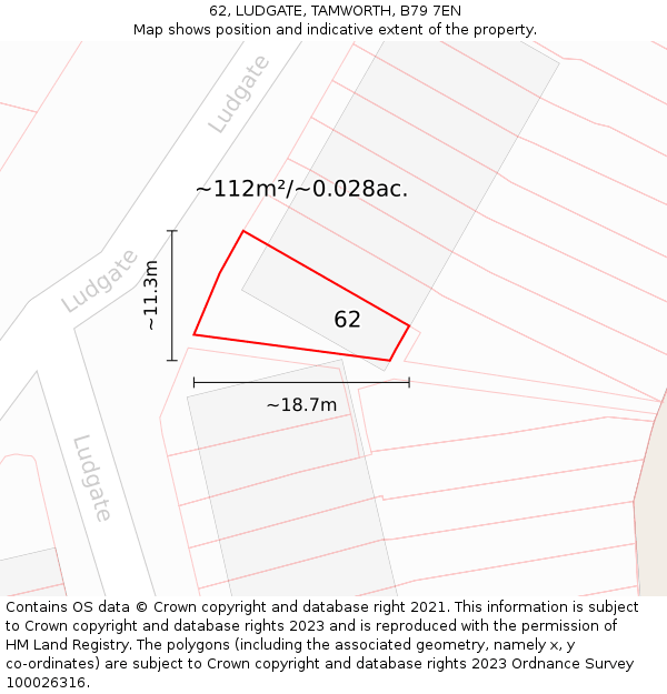62, LUDGATE, TAMWORTH, B79 7EN: Plot and title map