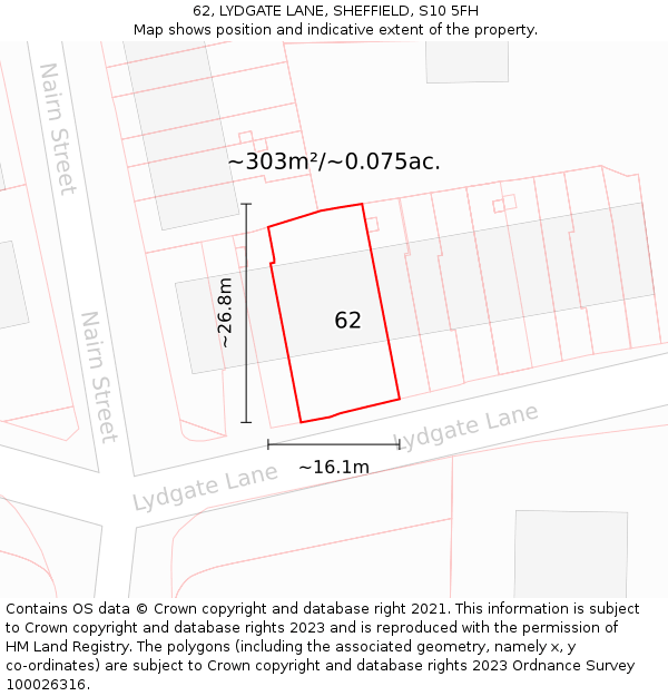 62, LYDGATE LANE, SHEFFIELD, S10 5FH: Plot and title map