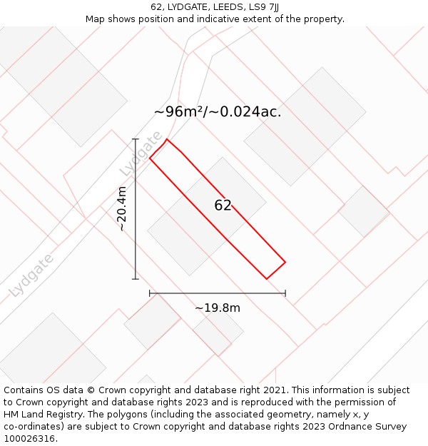 62, LYDGATE, LEEDS, LS9 7JJ: Plot and title map