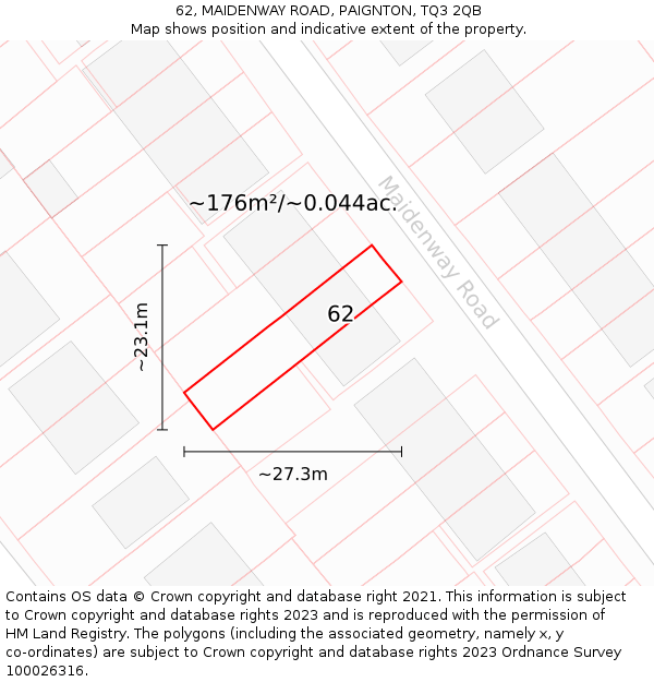 62, MAIDENWAY ROAD, PAIGNTON, TQ3 2QB: Plot and title map