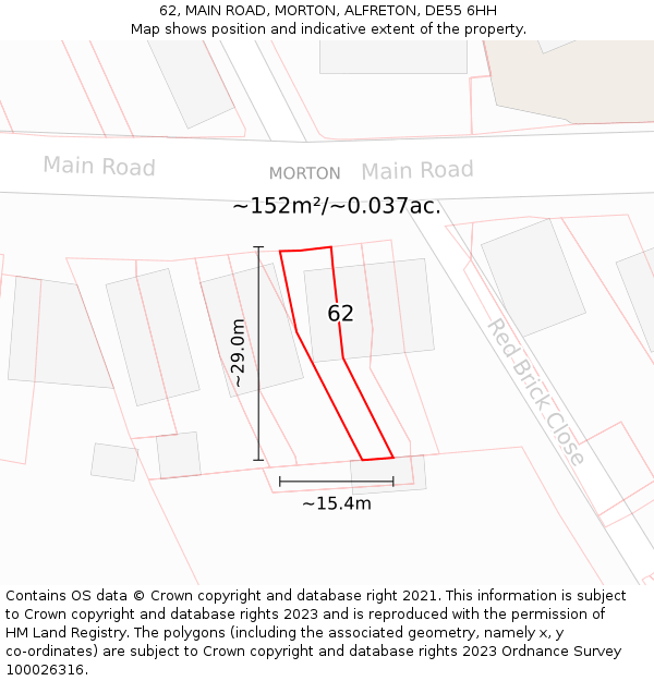 62, MAIN ROAD, MORTON, ALFRETON, DE55 6HH: Plot and title map