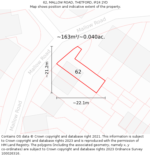 62, MALLOW ROAD, THETFORD, IP24 2YD: Plot and title map