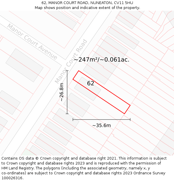 62, MANOR COURT ROAD, NUNEATON, CV11 5HU: Plot and title map