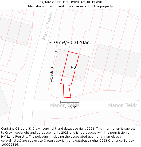 62, MANOR FIELDS, HORSHAM, RH13 6SB: Plot and title map