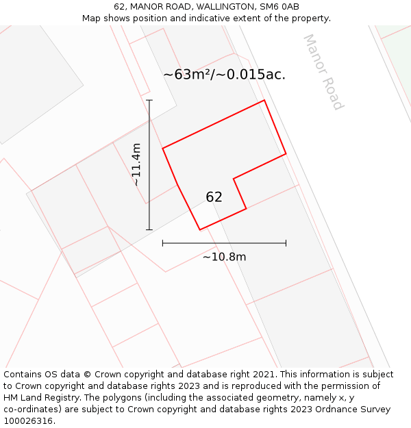 62, MANOR ROAD, WALLINGTON, SM6 0AB: Plot and title map