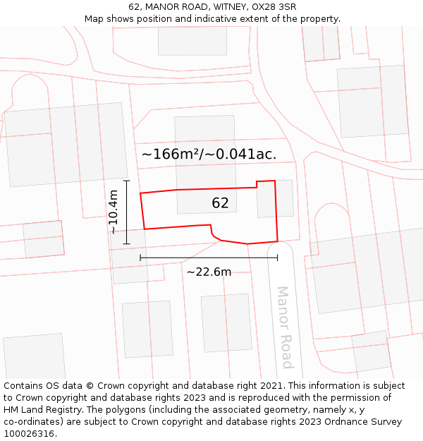 62, MANOR ROAD, WITNEY, OX28 3SR: Plot and title map