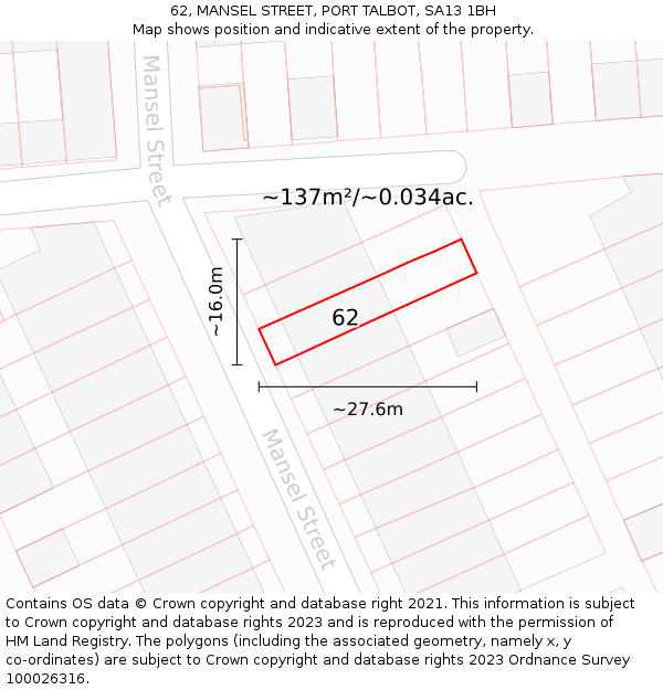 62, MANSEL STREET, PORT TALBOT, SA13 1BH: Plot and title map