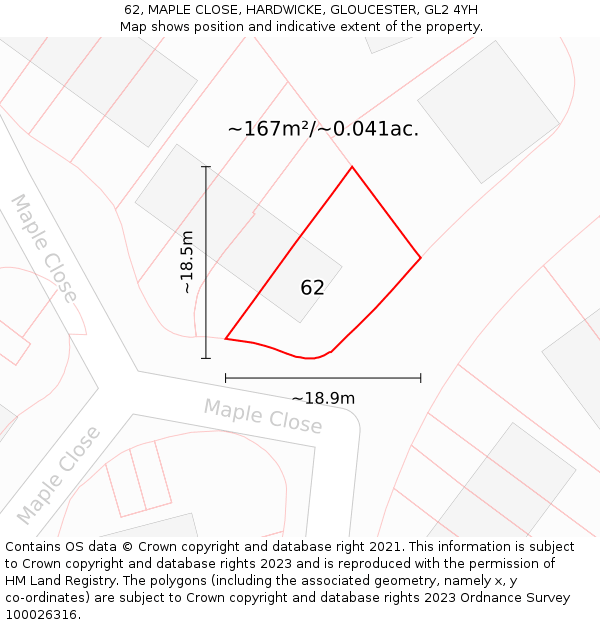 62, MAPLE CLOSE, HARDWICKE, GLOUCESTER, GL2 4YH: Plot and title map