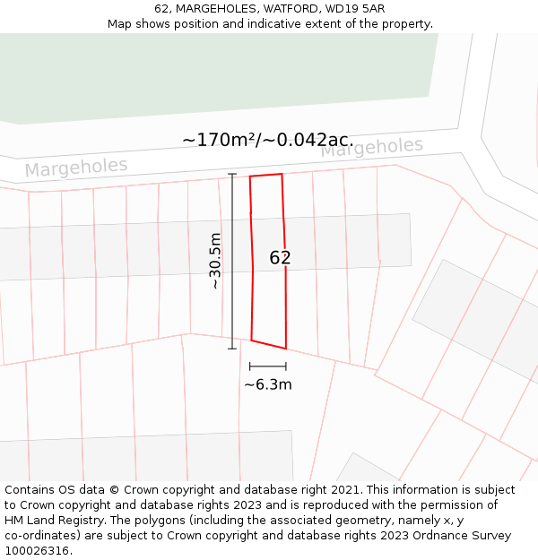 62, MARGEHOLES, WATFORD, WD19 5AR: Plot and title map