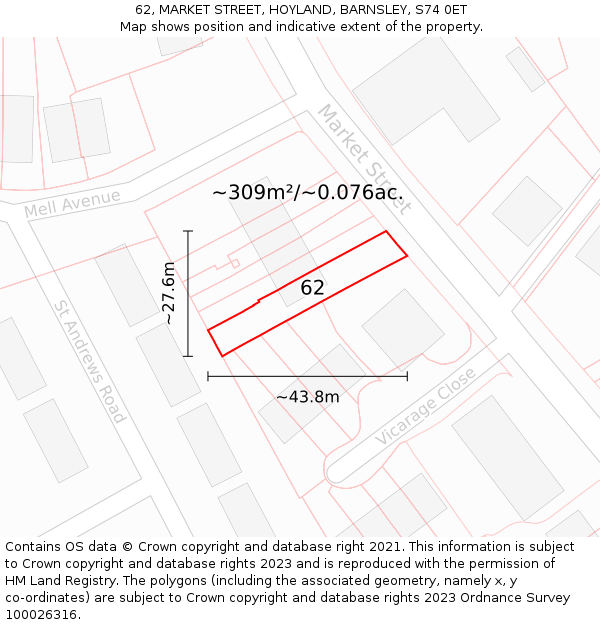 62, MARKET STREET, HOYLAND, BARNSLEY, S74 0ET: Plot and title map