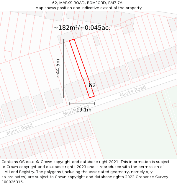 62, MARKS ROAD, ROMFORD, RM7 7AH: Plot and title map