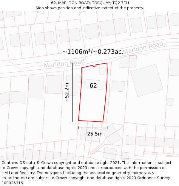 62, MARLDON ROAD, TORQUAY, TQ2 7EH: Plot and title map