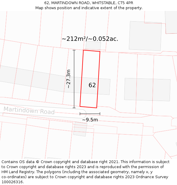 62, MARTINDOWN ROAD, WHITSTABLE, CT5 4PR: Plot and title map