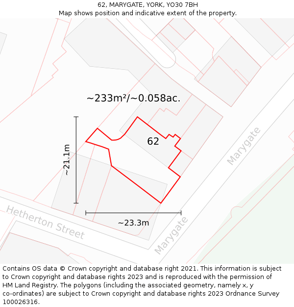 62, MARYGATE, YORK, YO30 7BH: Plot and title map