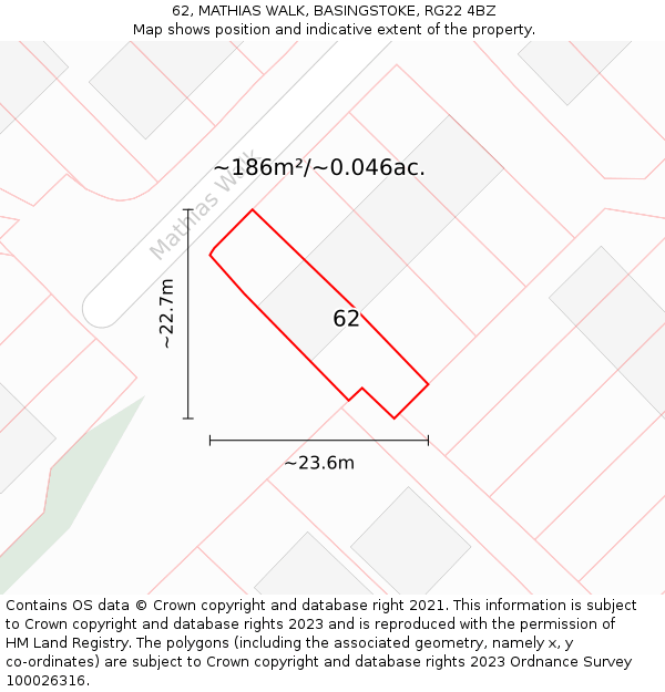 62, MATHIAS WALK, BASINGSTOKE, RG22 4BZ: Plot and title map