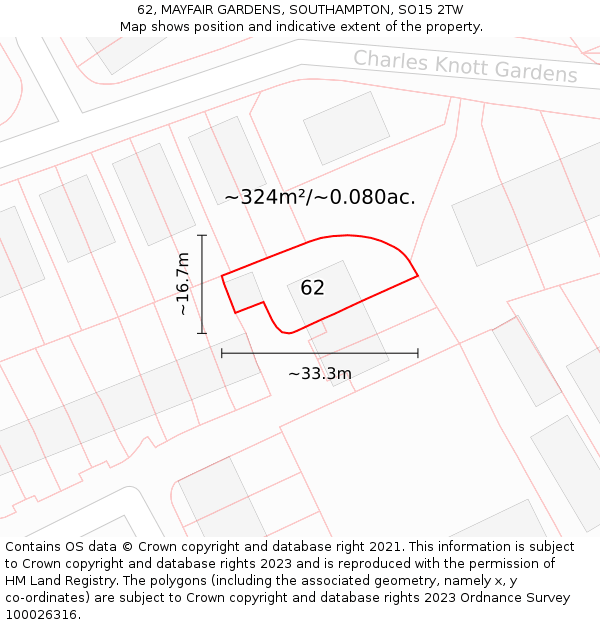 62, MAYFAIR GARDENS, SOUTHAMPTON, SO15 2TW: Plot and title map
