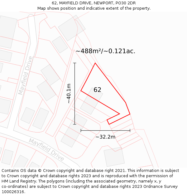 62, MAYFIELD DRIVE, NEWPORT, PO30 2DR: Plot and title map