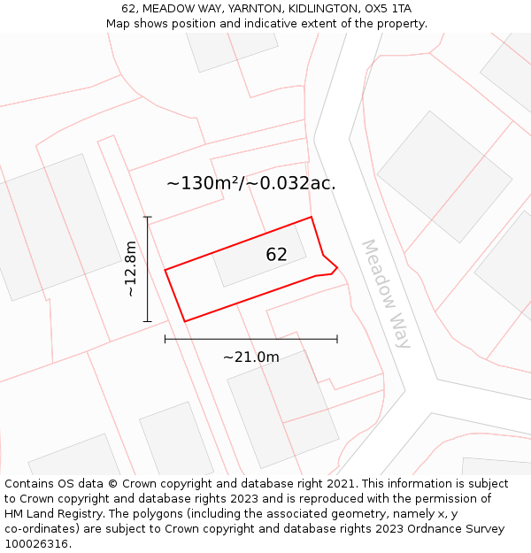 62, MEADOW WAY, YARNTON, KIDLINGTON, OX5 1TA: Plot and title map