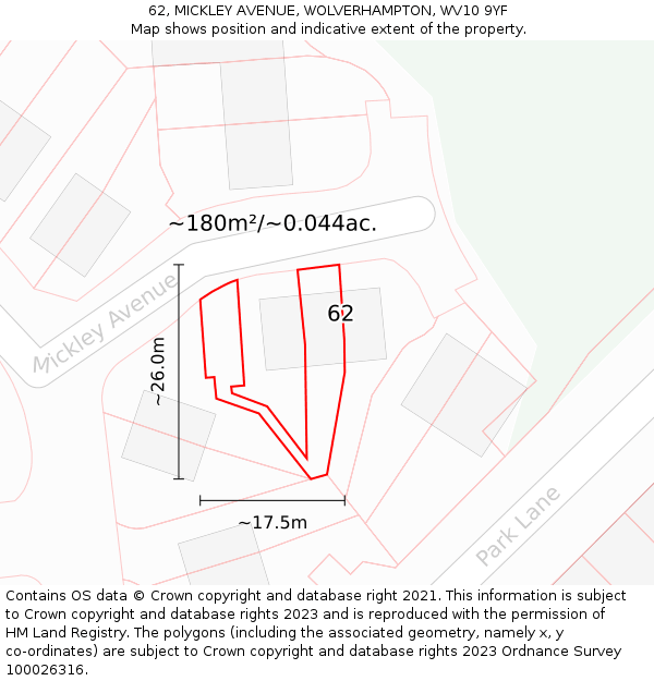 62, MICKLEY AVENUE, WOLVERHAMPTON, WV10 9YF: Plot and title map