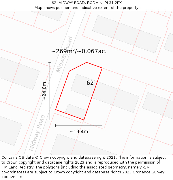 62, MIDWAY ROAD, BODMIN, PL31 2PX: Plot and title map