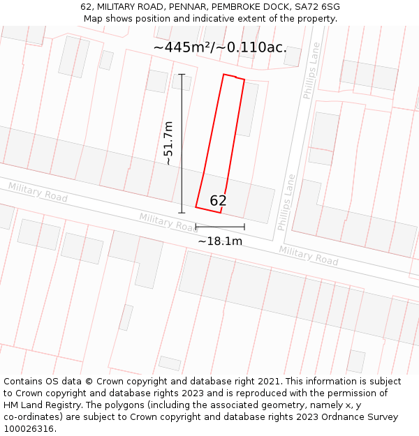 62, MILITARY ROAD, PENNAR, PEMBROKE DOCK, SA72 6SG: Plot and title map