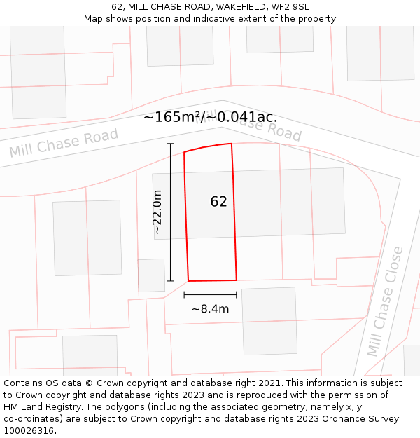 62, MILL CHASE ROAD, WAKEFIELD, WF2 9SL: Plot and title map