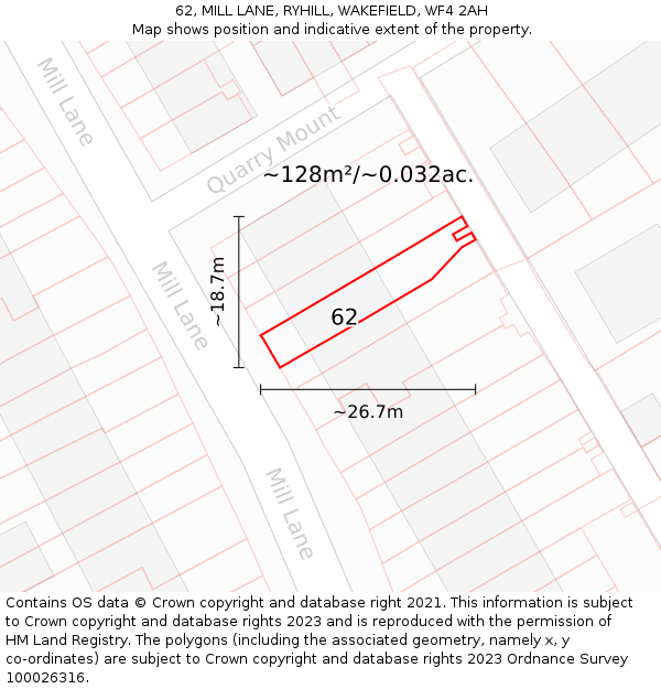 62, MILL LANE, RYHILL, WAKEFIELD, WF4 2AH: Plot and title map