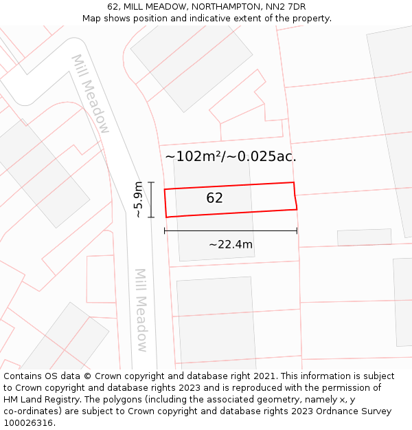 62, MILL MEADOW, NORTHAMPTON, NN2 7DR: Plot and title map