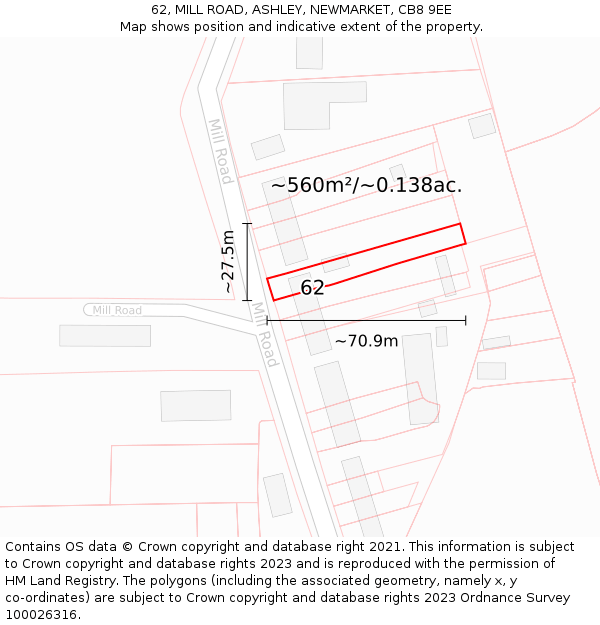 62, MILL ROAD, ASHLEY, NEWMARKET, CB8 9EE: Plot and title map