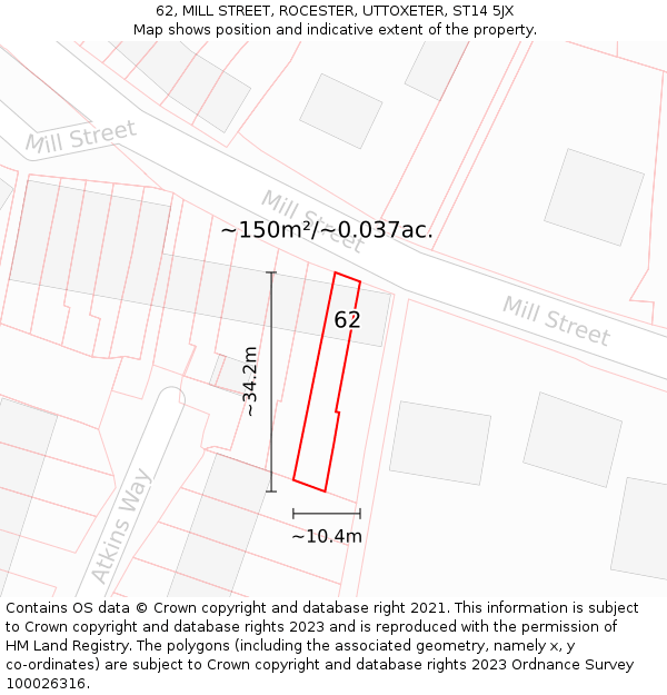 62, MILL STREET, ROCESTER, UTTOXETER, ST14 5JX: Plot and title map