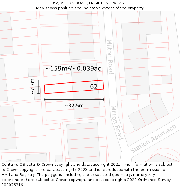 62, MILTON ROAD, HAMPTON, TW12 2LJ: Plot and title map