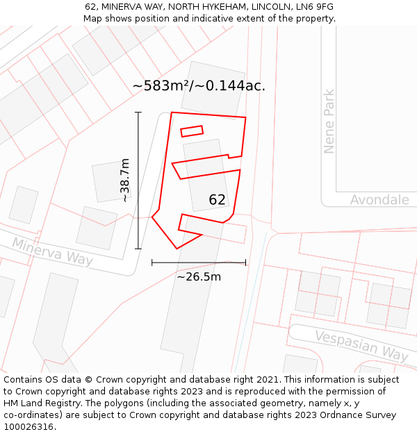62, MINERVA WAY, NORTH HYKEHAM, LINCOLN, LN6 9FG: Plot and title map