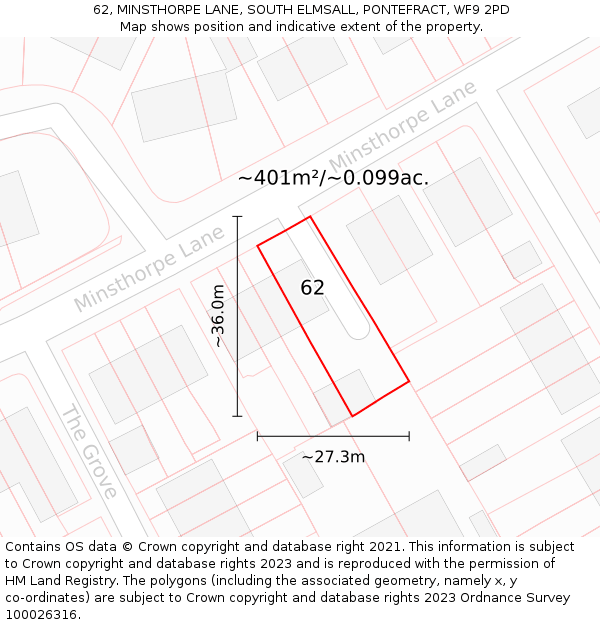 62, MINSTHORPE LANE, SOUTH ELMSALL, PONTEFRACT, WF9 2PD: Plot and title map